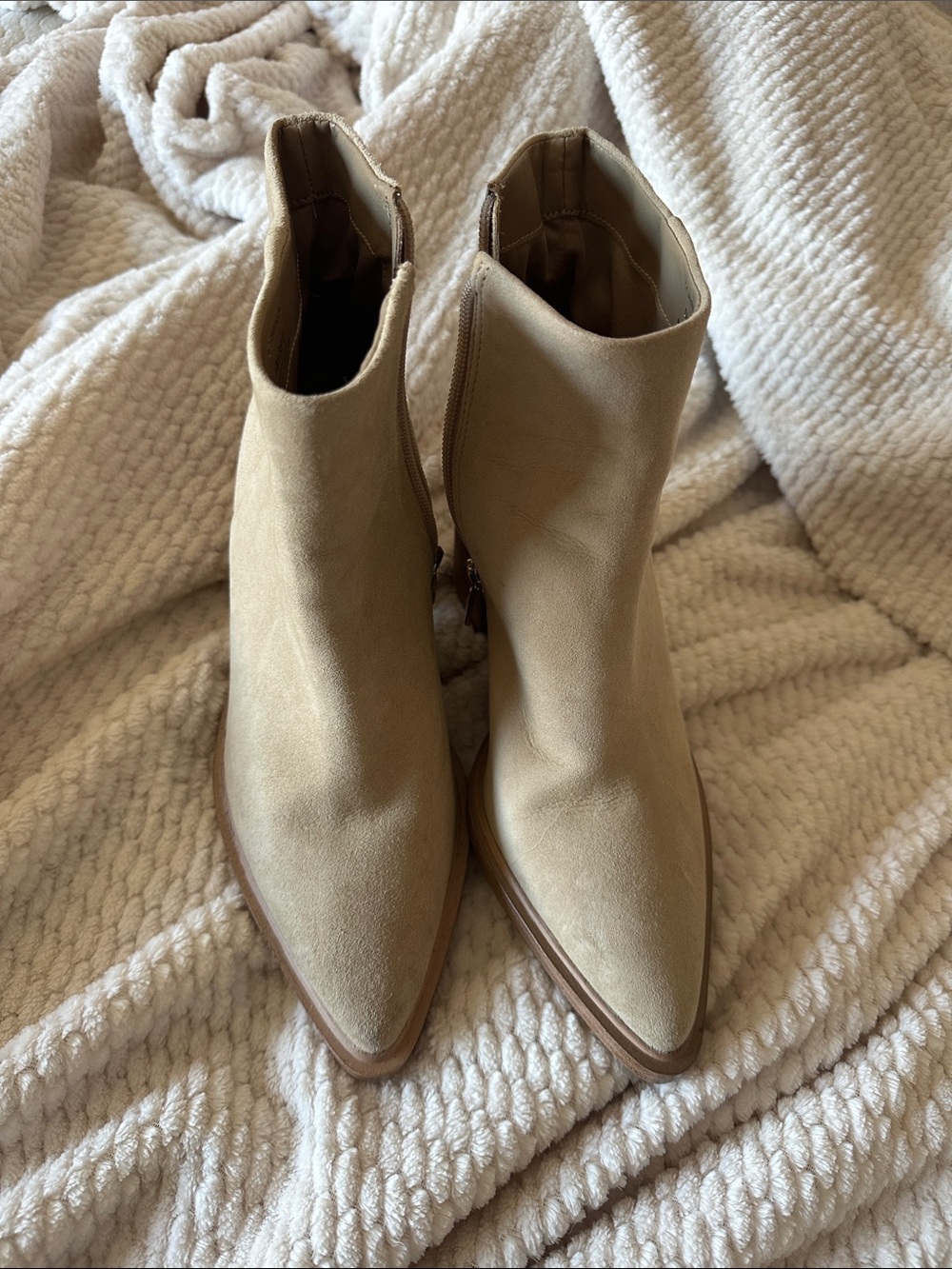 Vince Camuto Beige Pointed-Toe Ankle Booties